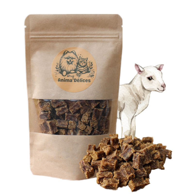 Friandise naturelle saine pour chien et chat délices d'agneau emballage