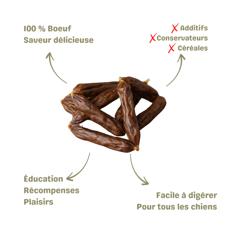 Friandise naturelle pour chien saucisse de boeuf description