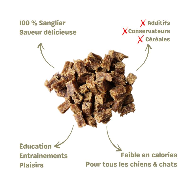 Friandise naturelle pour chien et chat délices de sanglier description
