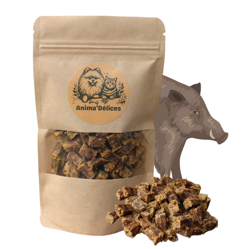 Friandise naturelle pour chien et chat délices de sanglier emballage